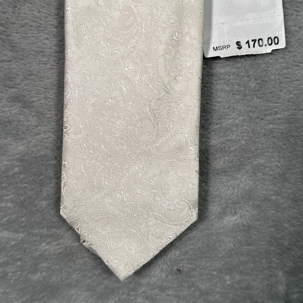 Eton Tie Mens White Paisley Jacquard 100% Silk Made In Italy Necktie